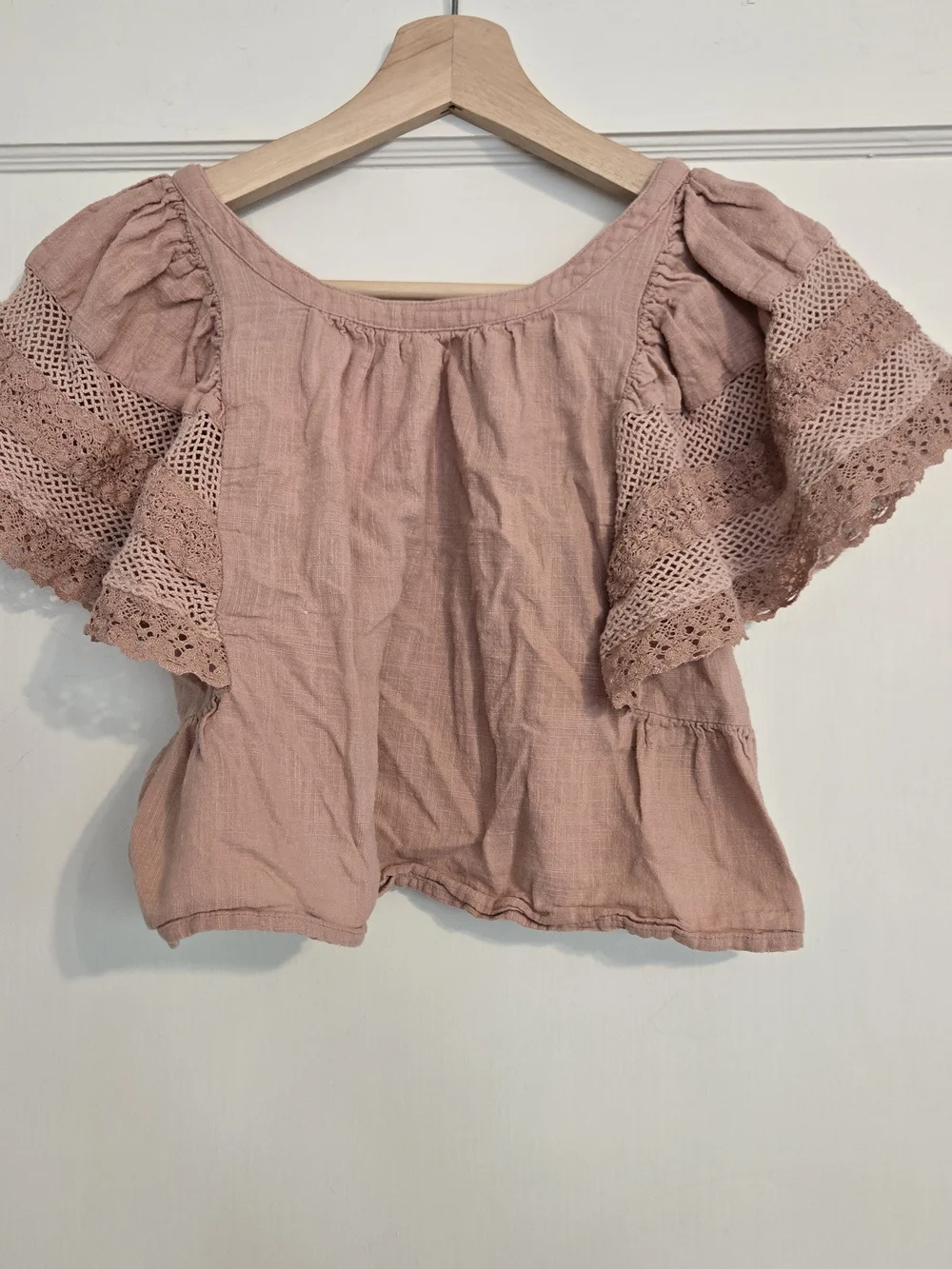 Child's Lace Flutter Sleeve Top - Dusty Rose